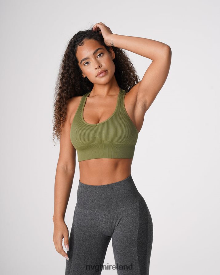 NVGTN Galaxy Ribbed Seamless Bra Fitness Khaki Green Women VV2PRZ243