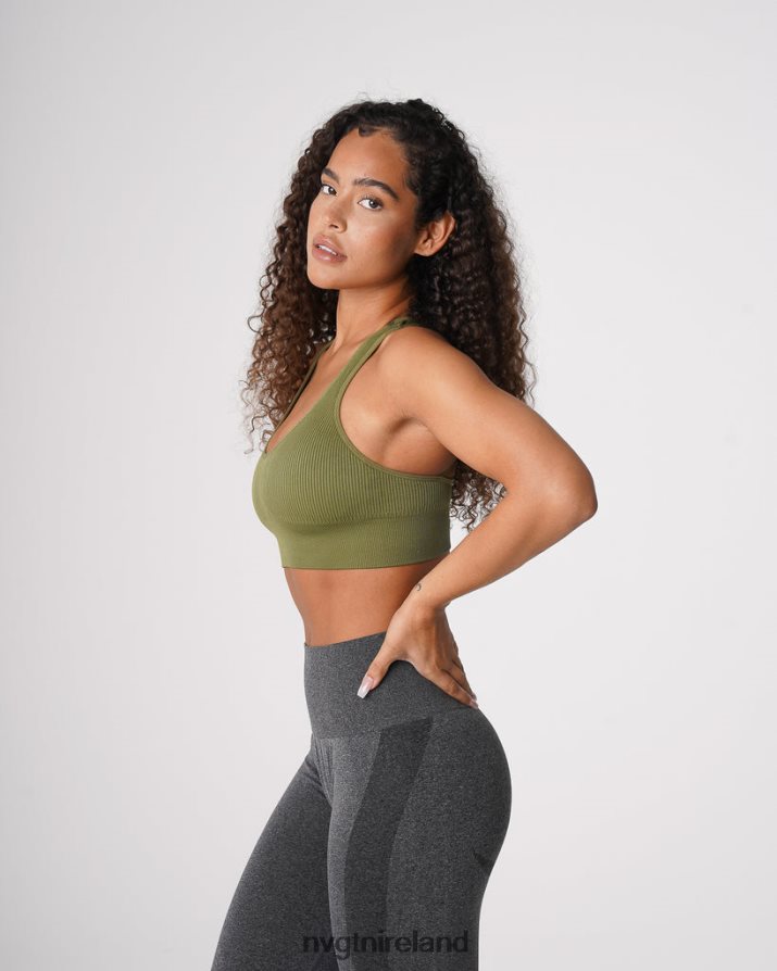 NVGTN Galaxy Ribbed Seamless Bra Fitness Khaki Green Women VV2PRZ243