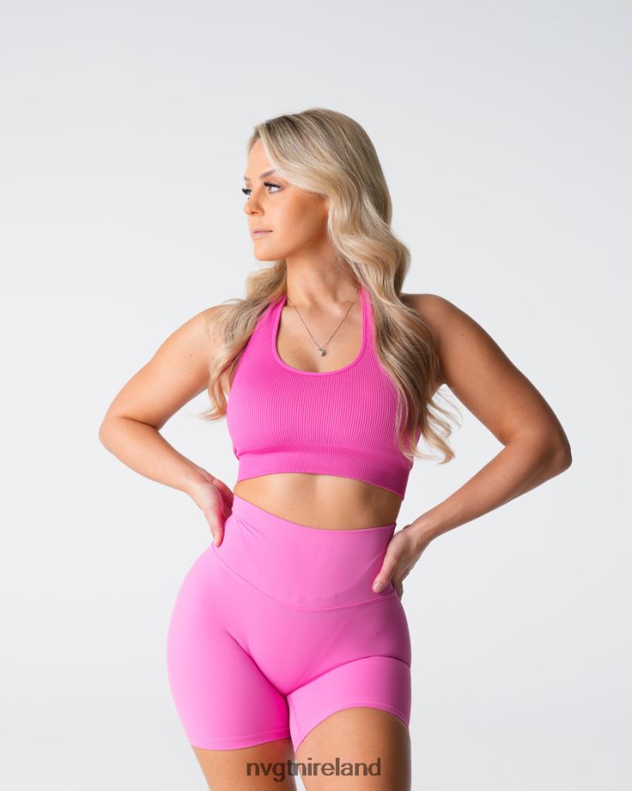NVGTN Limitless Ribbed Seamless Halter Bra Fitness Bubble Gum Pink Women VV2PRZ116