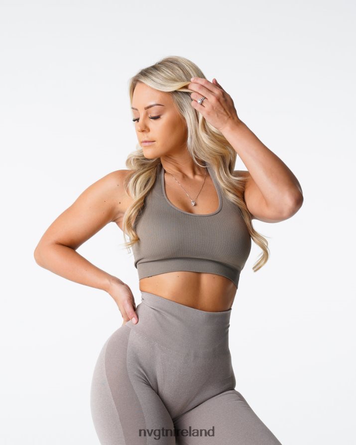 NVGTN Limitless Ribbed Seamless Halter Bra Fitness Taupe Women VV2PRZ147