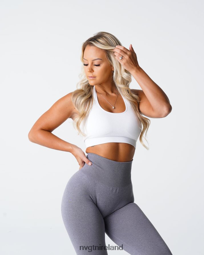 NVGTN Limitless Ribbed Seamless Halter Bra Fitness White Women VV2PRZ115